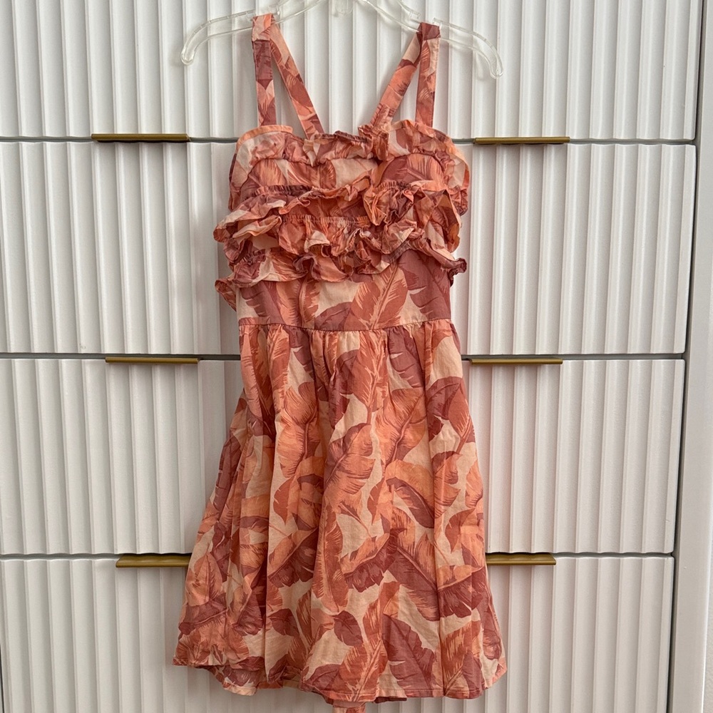 Janie and Jack Coral and Cream Leaf-Print Ruffle Sundress